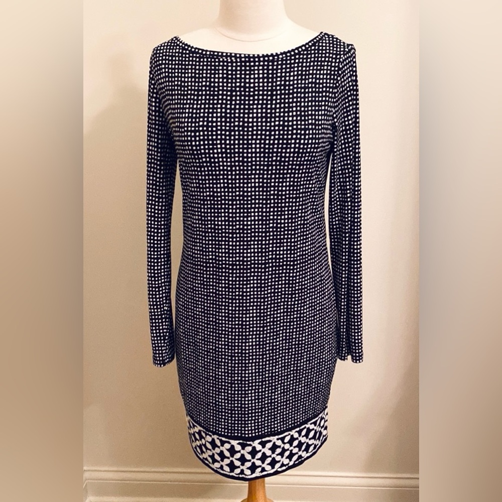 MICHAEL Michael Kors Nezla Black White Geometric SZ M Modern Edge Elegant Dress